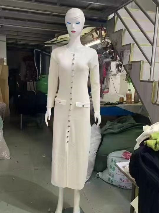 Summer New Knitted Dress for WomenElegant Evening Dress Round Neck Sleeveless, Button Closure Fashionable, Sexy, Fitted Silhouette