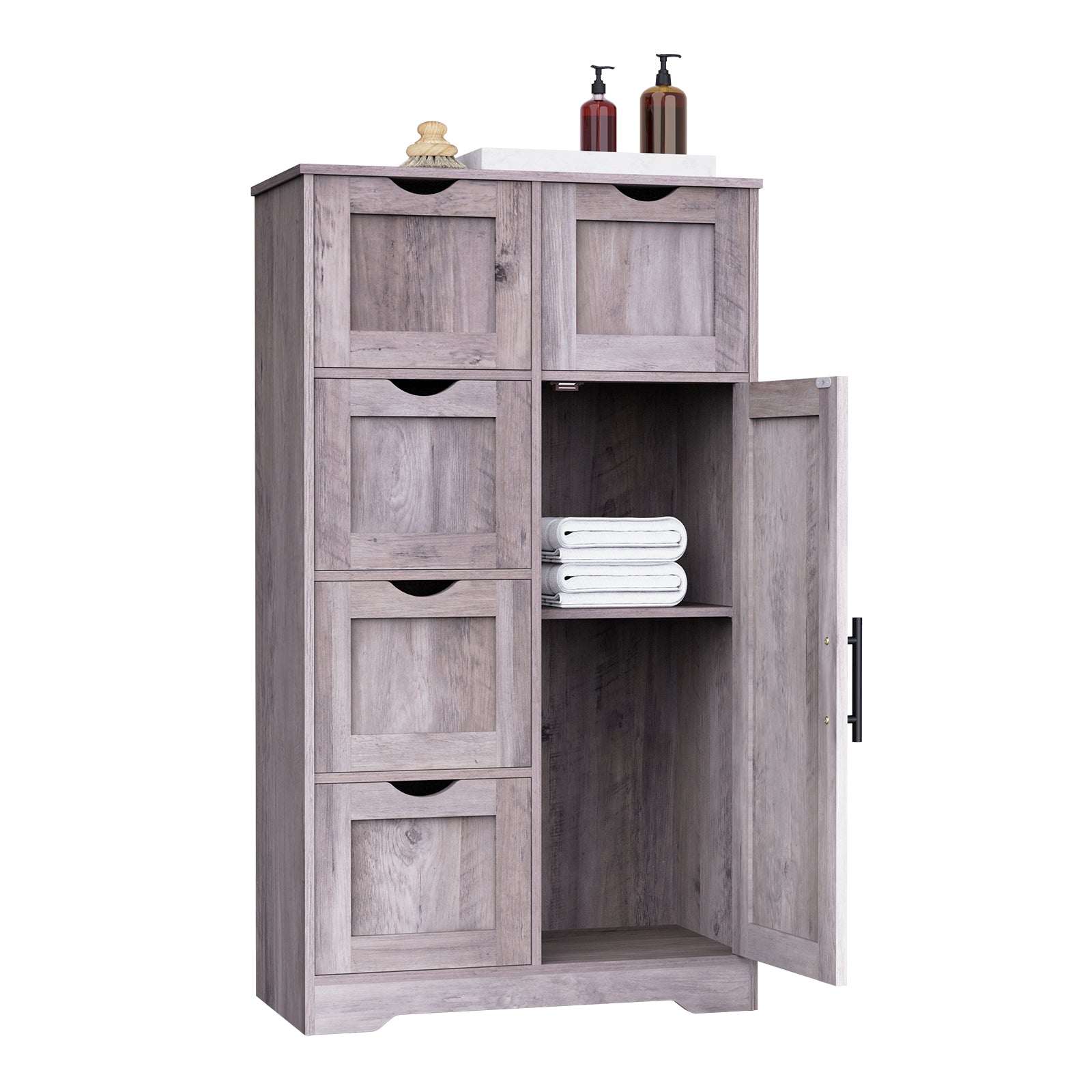 Bathroom Storage Cabinet with Storage 5 Drawers and 1 Door, Entryway Cabinet with Adjustable Shelf Grey