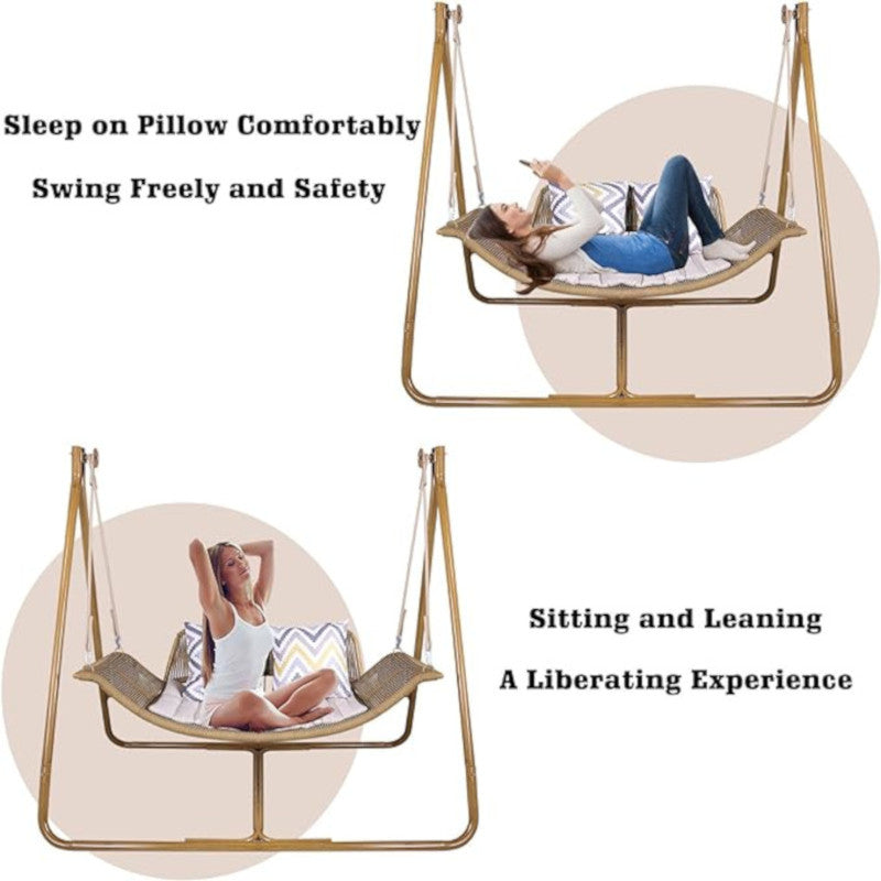 Hammock Swing Chair with Stand for Indoor Outdoor Anti-Rust Wood-Colored Frame 570 lbs Capacity