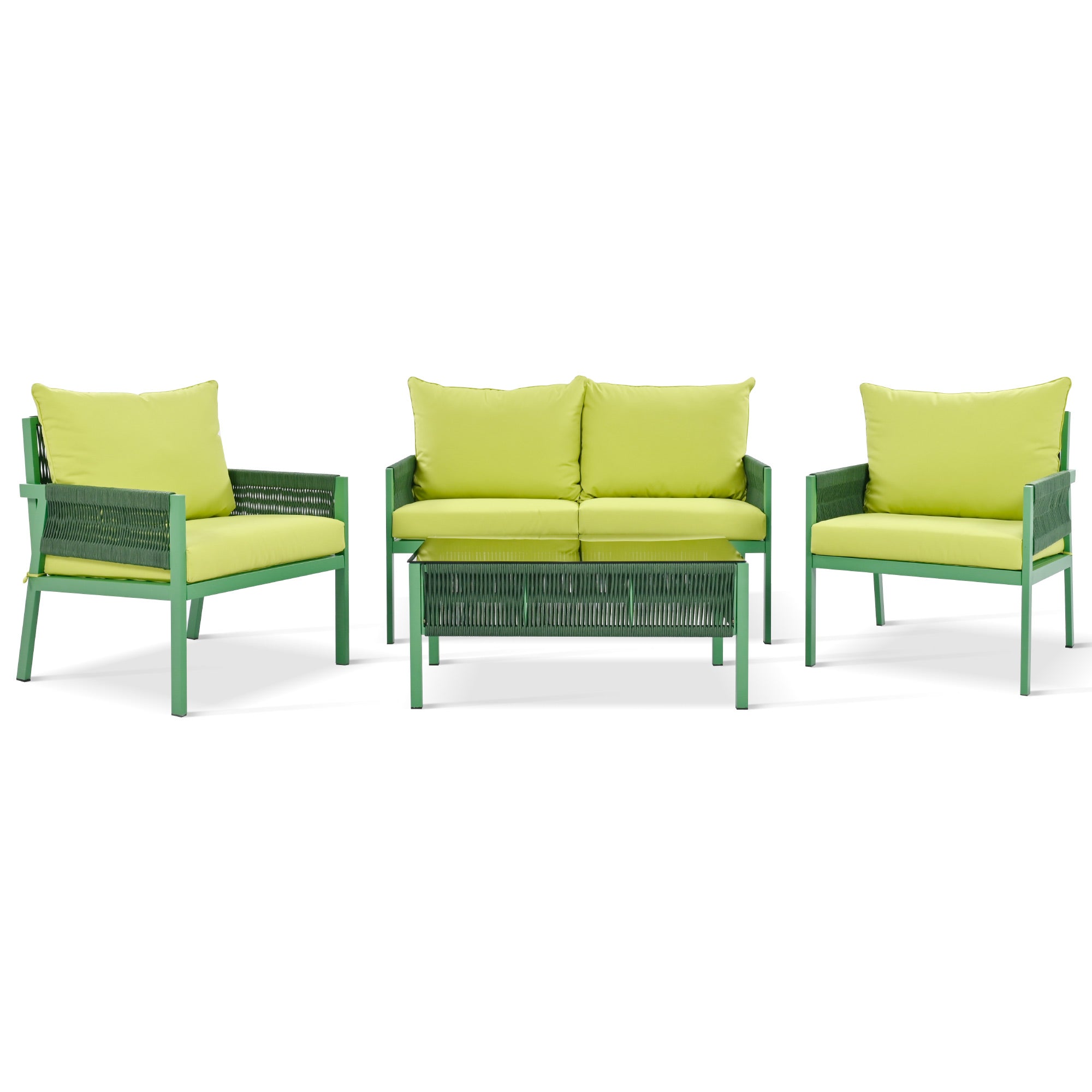 Outdoor Furniture with Tempered Glass Table,  Set Deep Seating with Thick Cushion  (Fluorescent Yellow & Green)