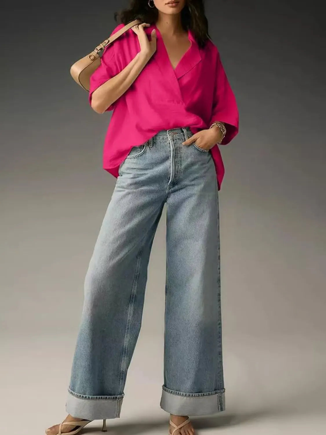 Collared half-sleeve blouse