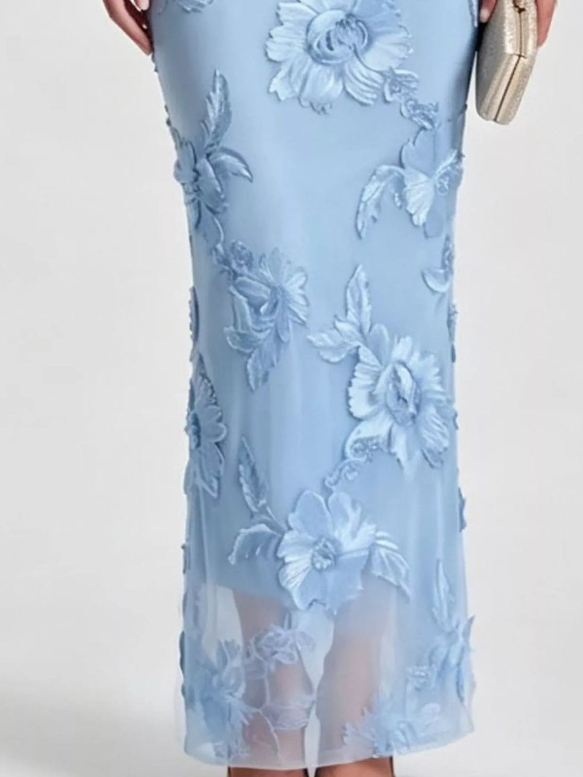 One-shoulder floral embroidered maxi dress