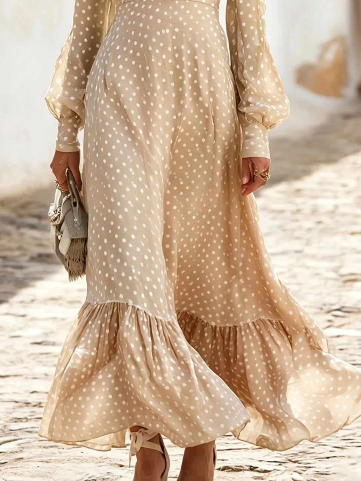 Polka-dot ruffle maxi dress