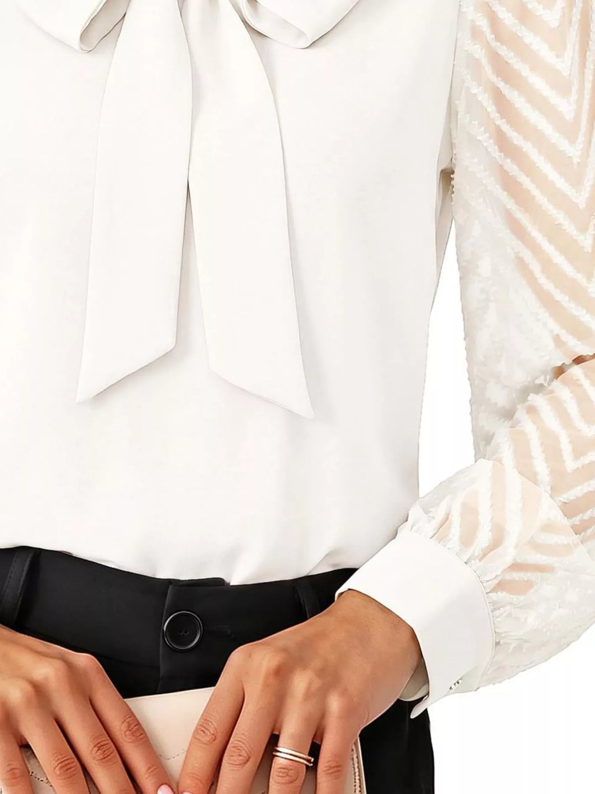 Bow-tie chevron-sleeve blouse