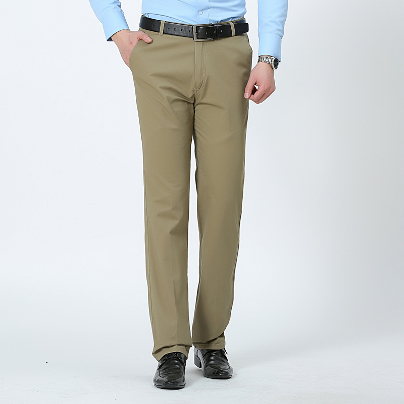 Flat front straight trousers, Olive, front