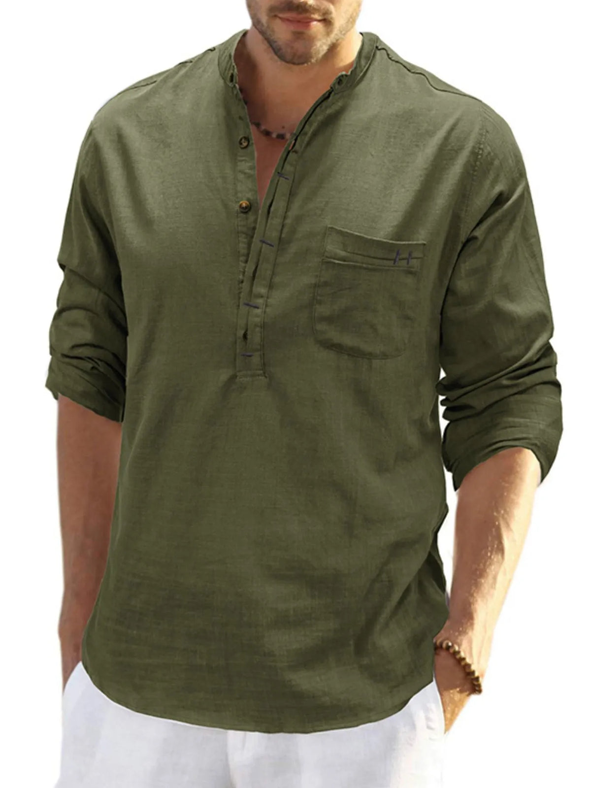 Basic style button detail polo, Moss