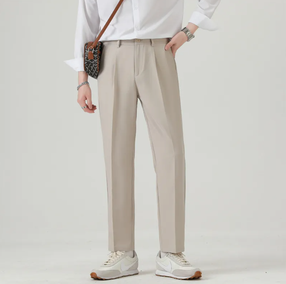 Pleated tapered trousers, Khaki, front