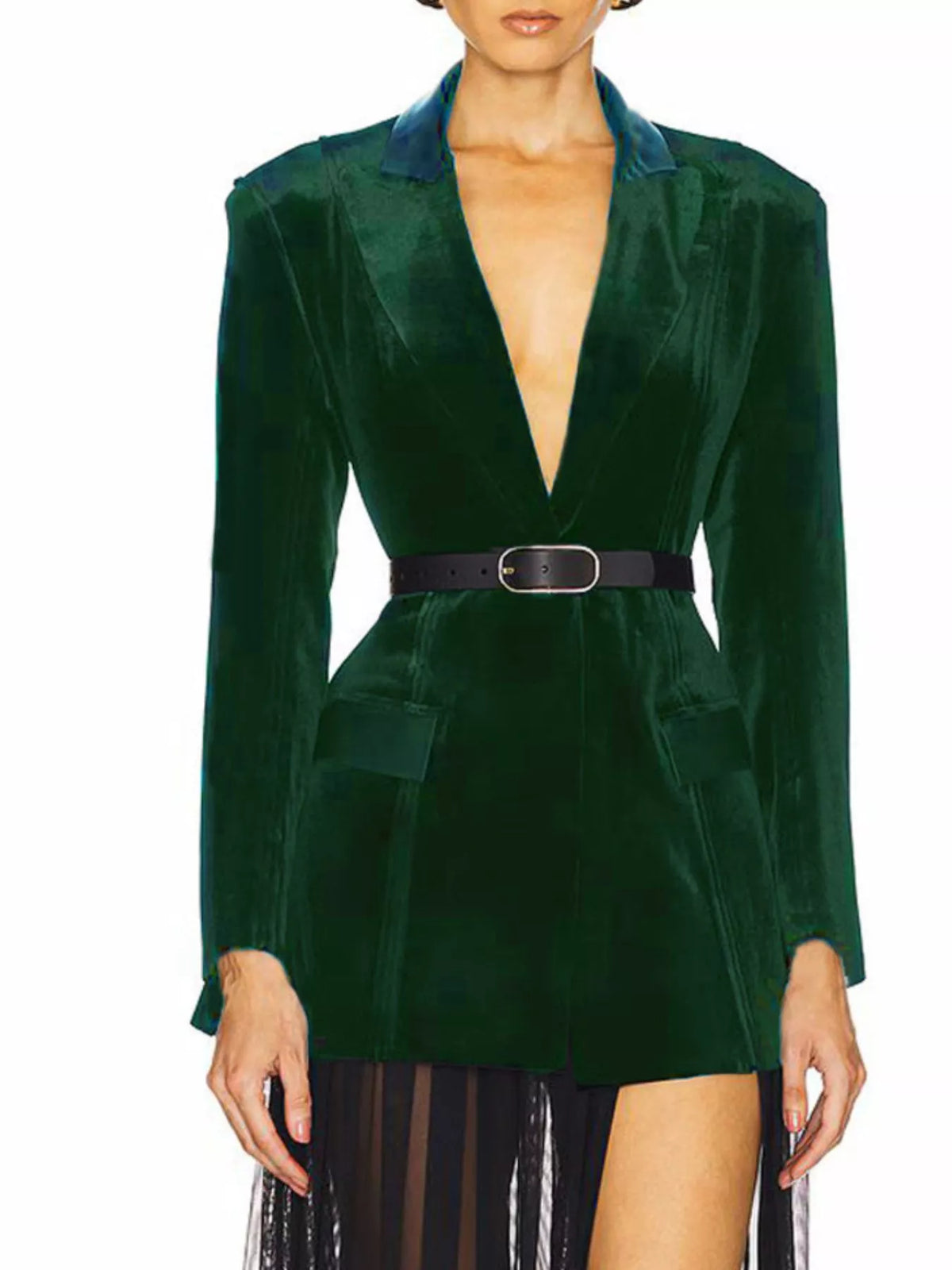 One-button long sleeve blazer, Dark Green