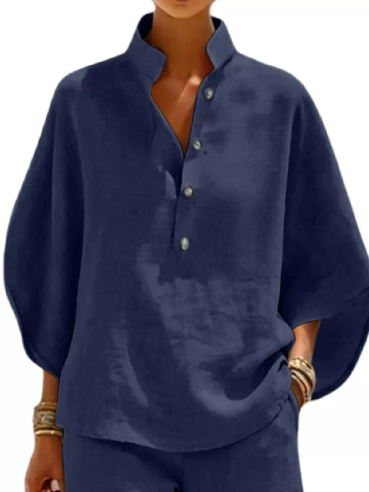 Button detail loose fit top and shorts set