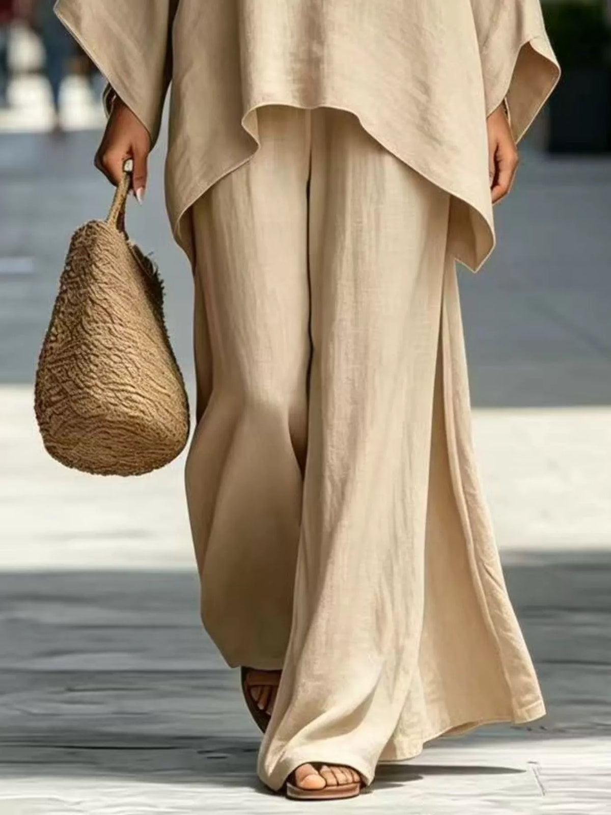 Batwing sleeve top and wide-leg pants set