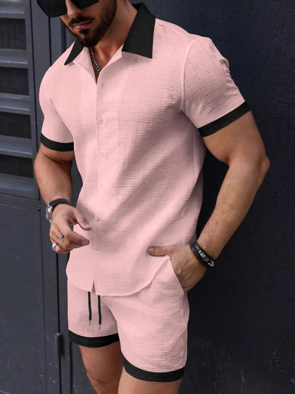 Camp shirt and shorts set – dusty pink