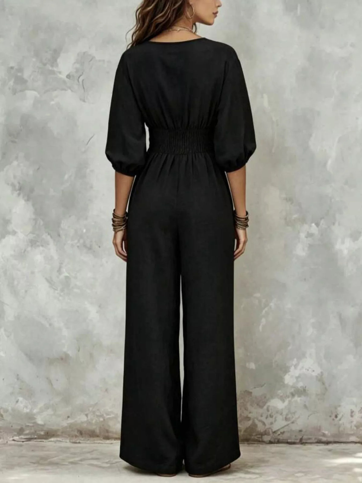 Smocked-waist wide-leg jumpsuit