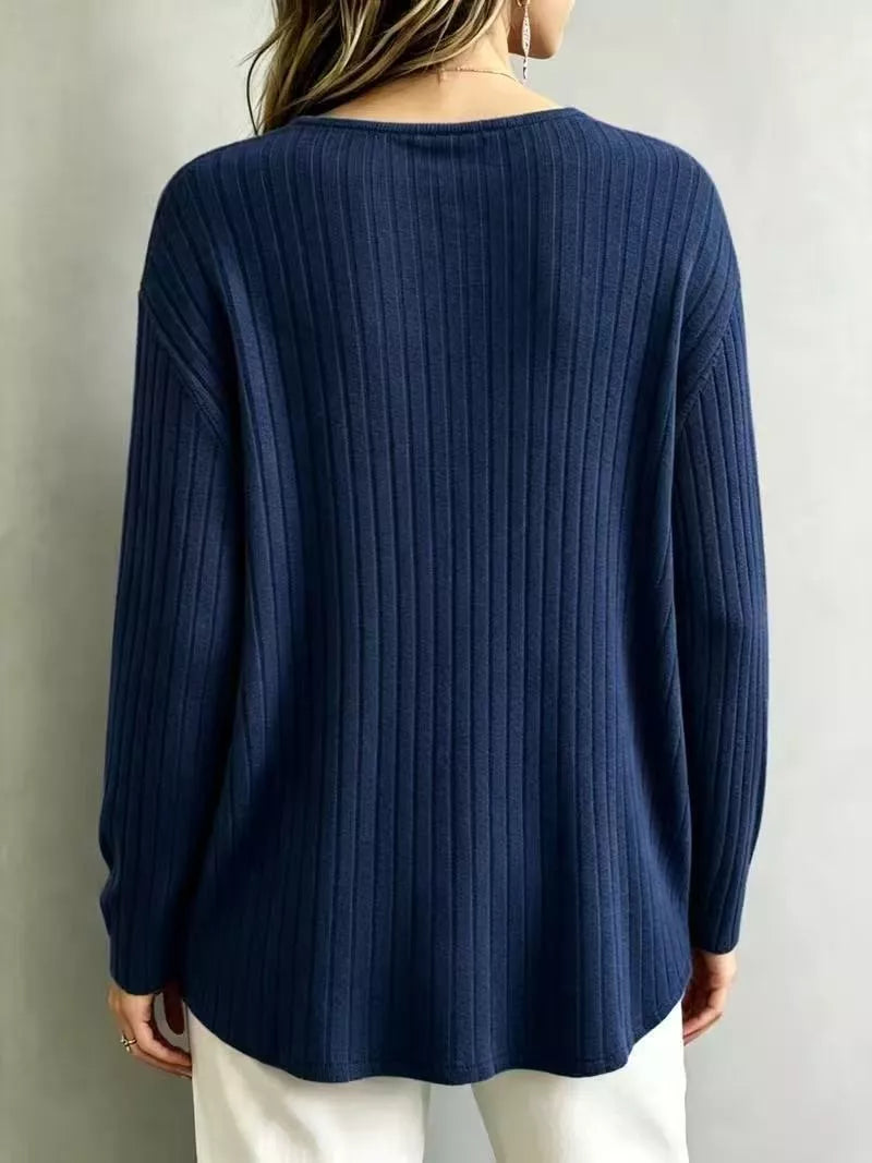 Ribbed V-neck long-sleeve tee