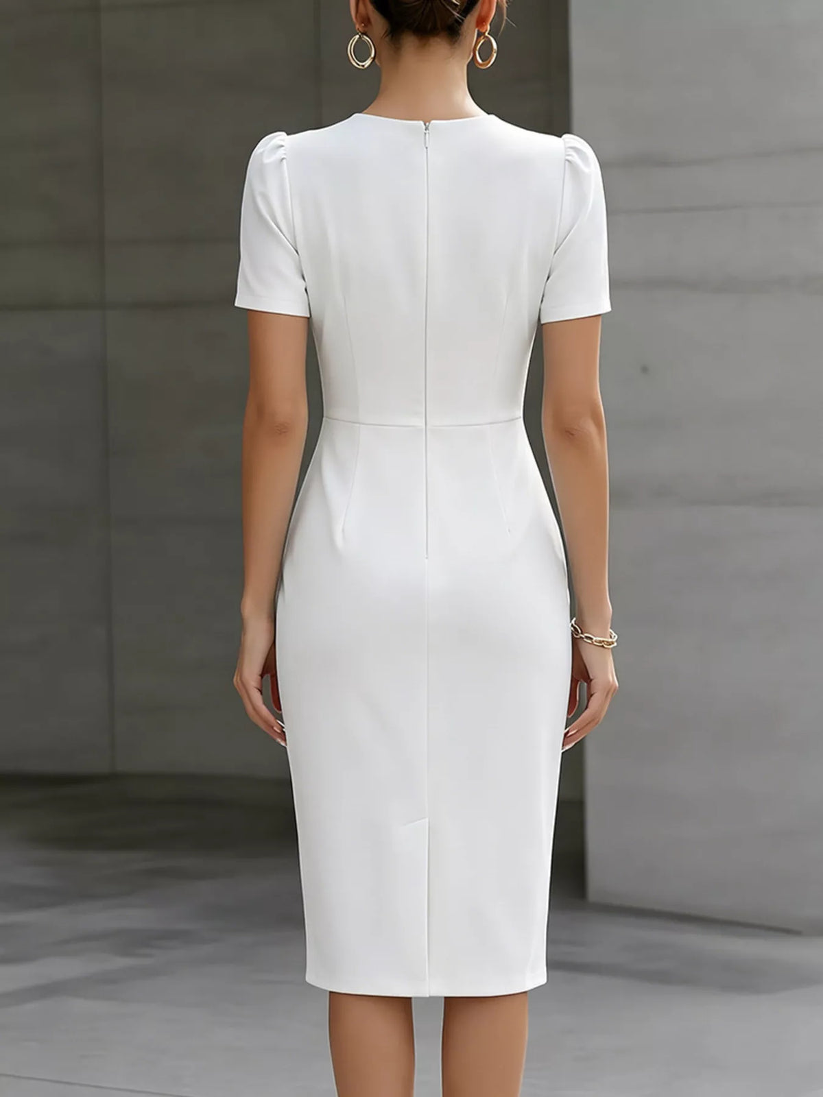 Ruched short-sleeve midi dress