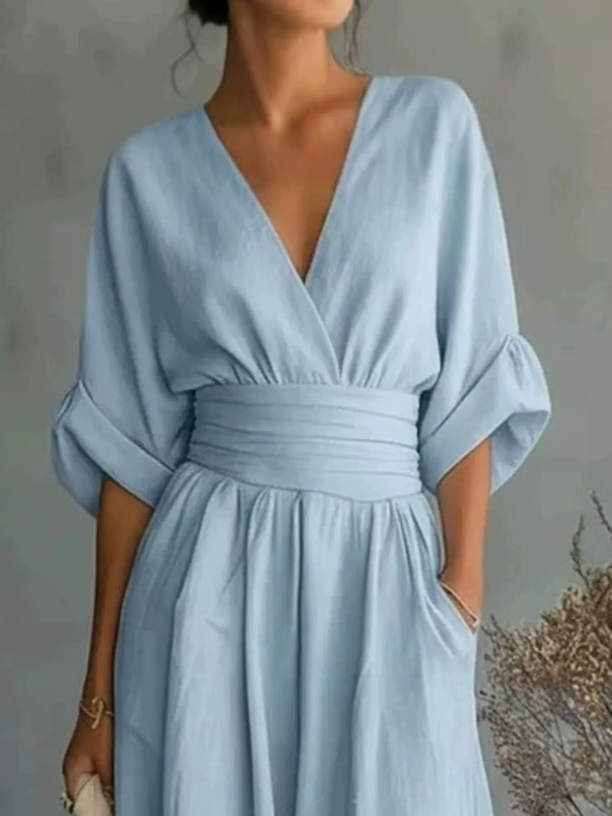 Half-sleeve wide-leg jumpsuit
