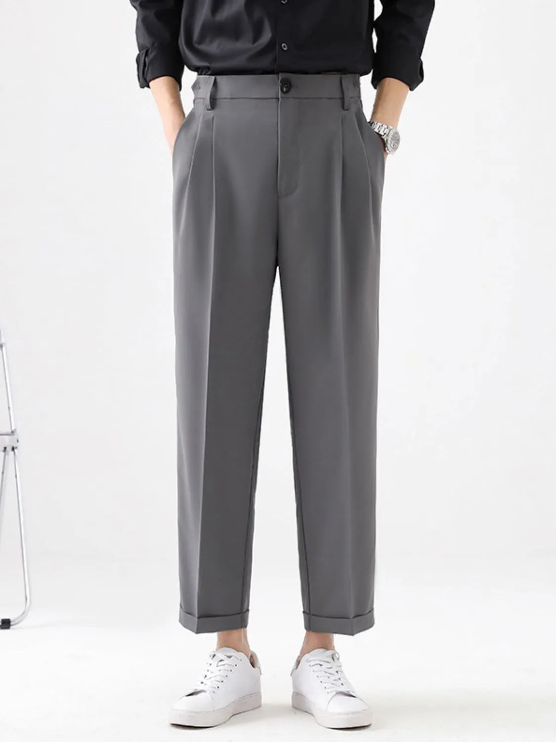 Basic style solid pants, Dark Gray