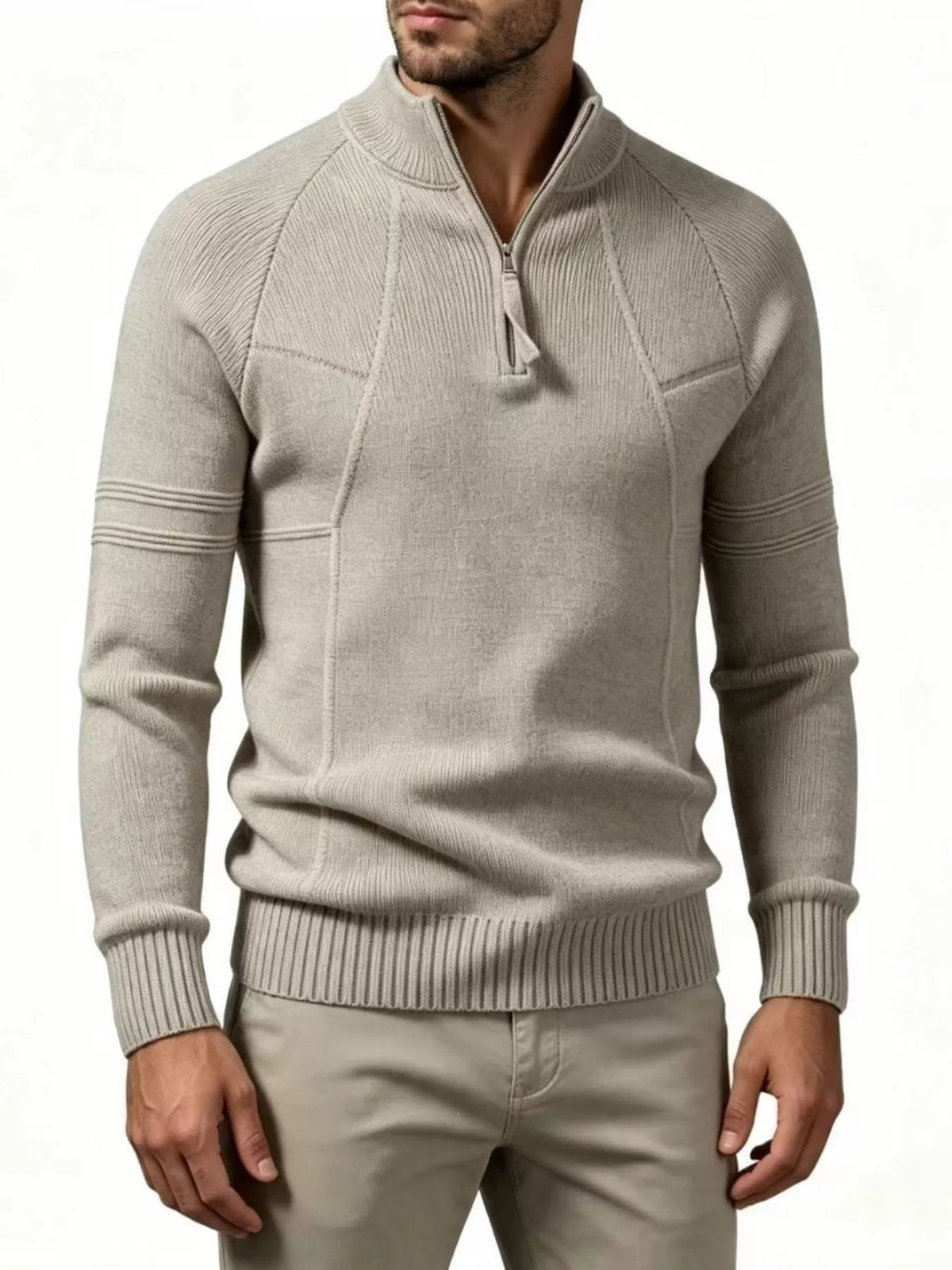 Ribbed quarter-zip sweater – khaki