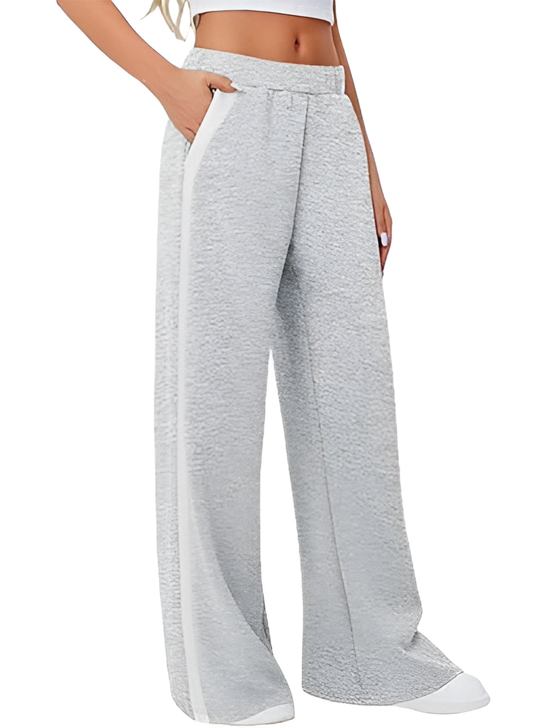 Side striped wide leg pants