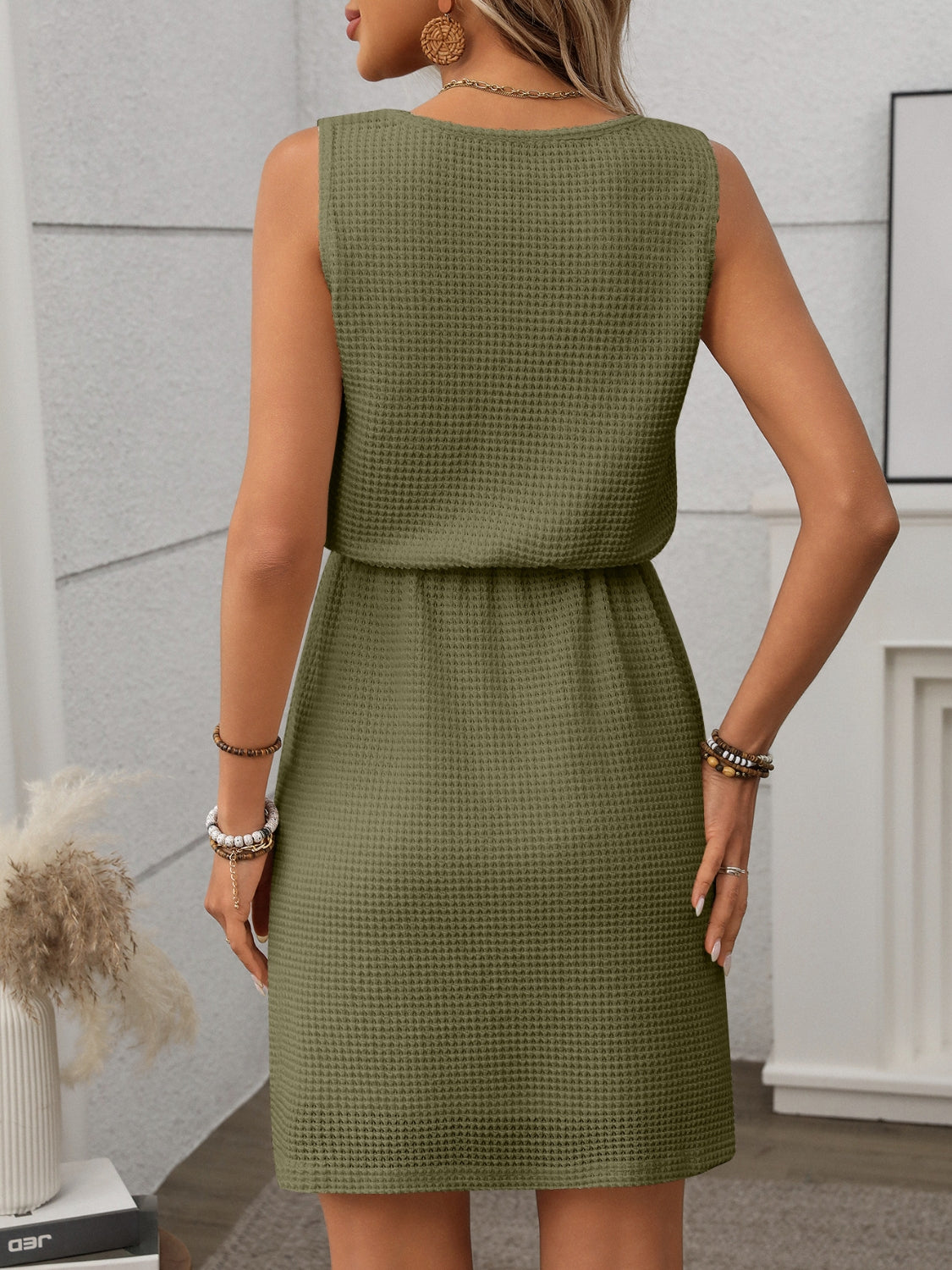 Waffle-knit tank mini dress