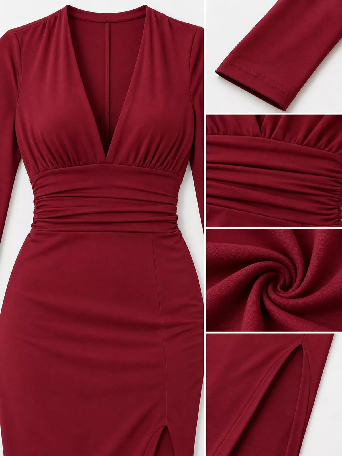 Ruched V-neck slit dress