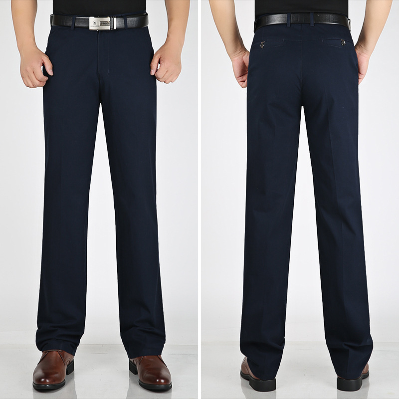 Flat front straight trousers, Navy, front