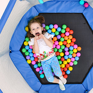 55'' Toddlers Trampoline with Safety Enclosure Net and Balls, Indoor Outdoor Mini Trampoline for Kids