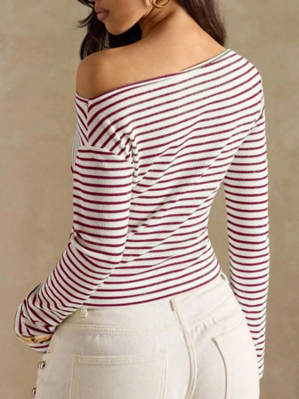 Off-shoulder striped rib top