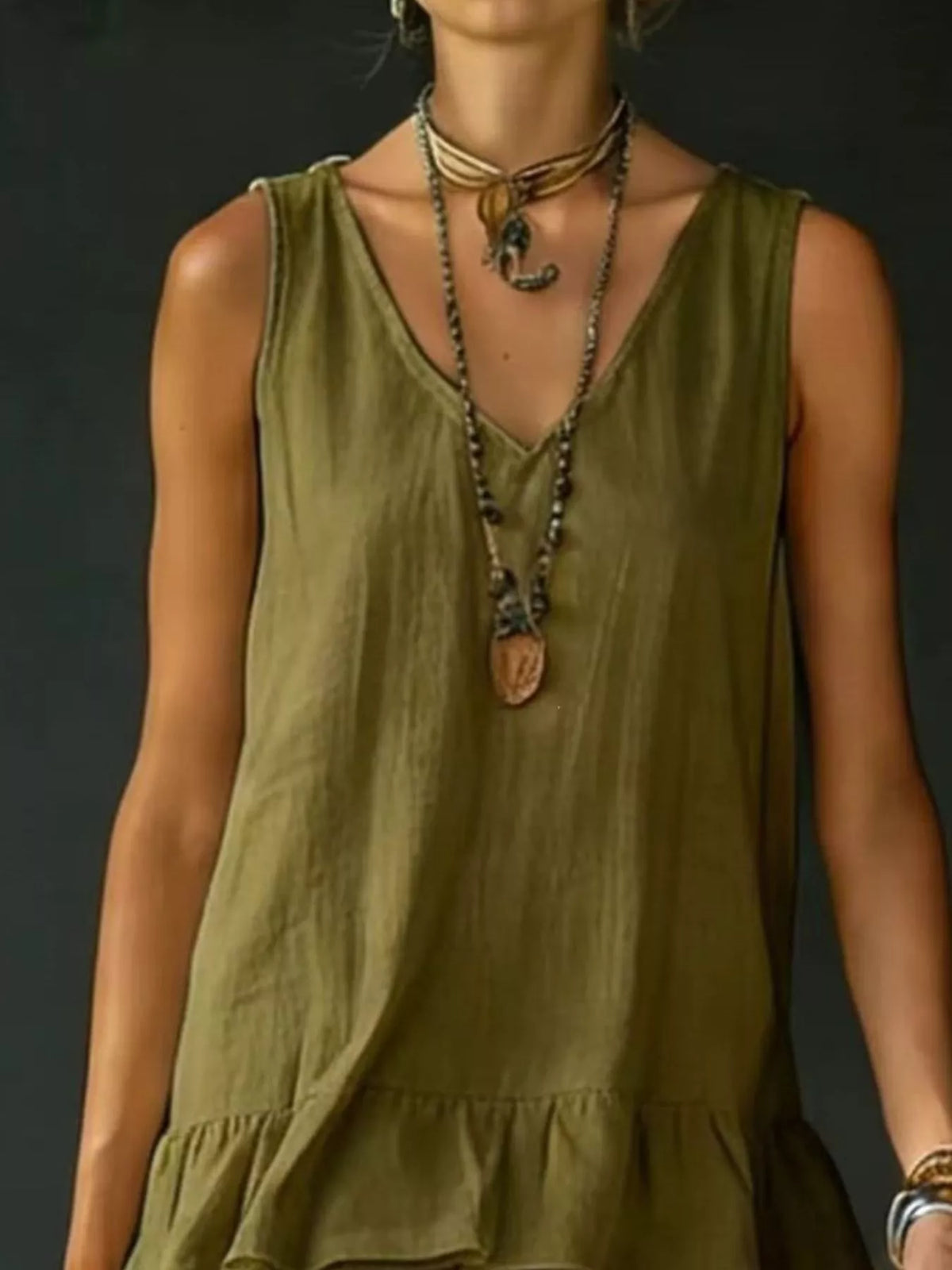 Ruffle-hem sleeveless dress