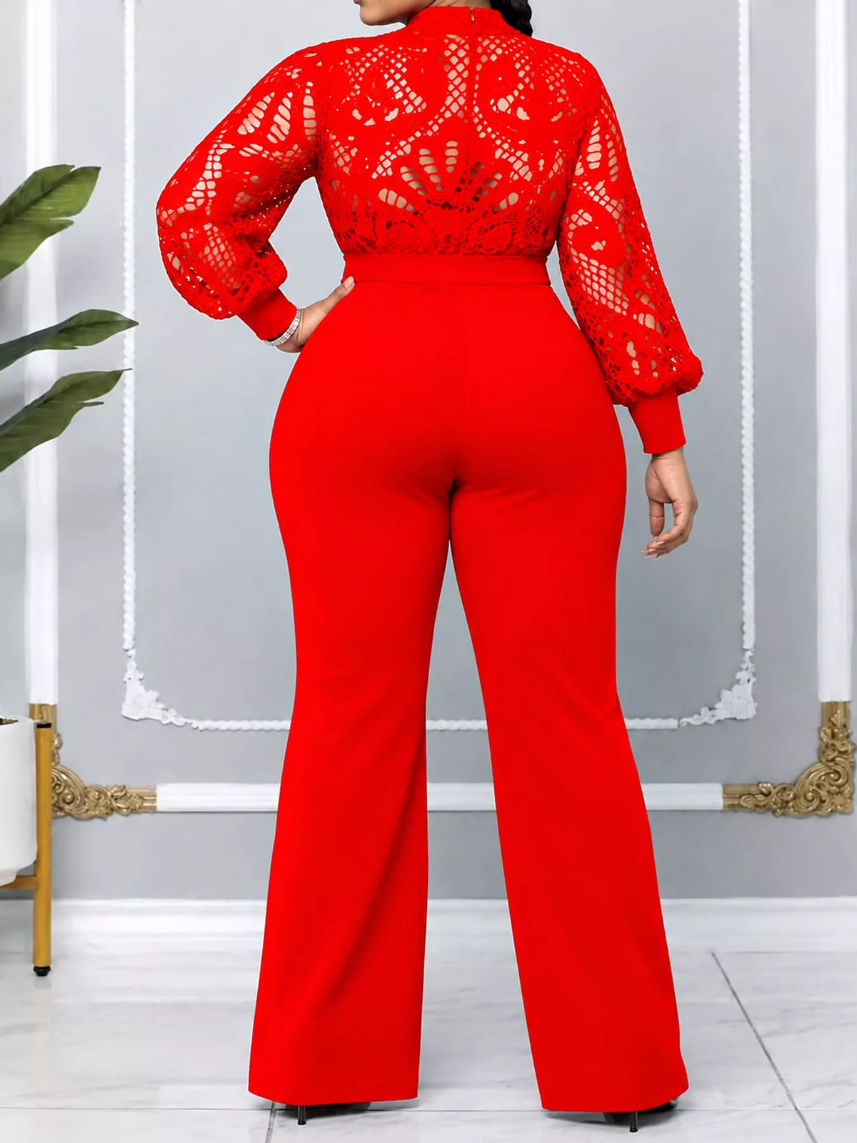 Lace lantern-sleeve jumpsuit