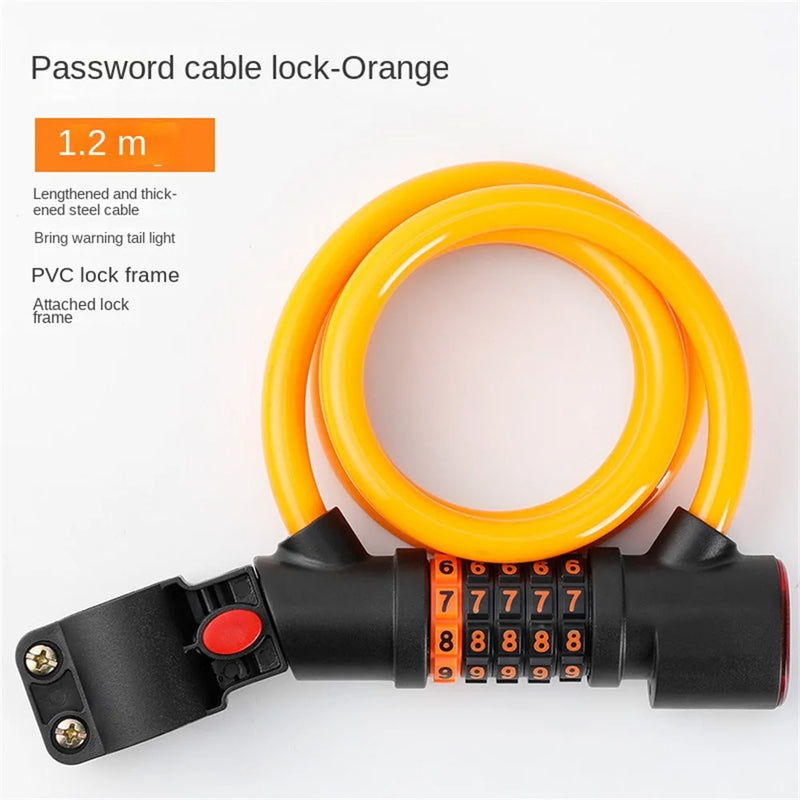 1.2M/1.8M Bike Lock Anti-theft 5 Digit Combination Password Security Lock With LED Light MTB Road Bike Steel Cable Bicycle Lock