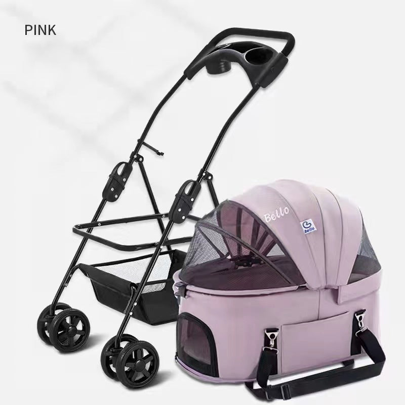 Walk The Dog Pet Stroller Teddy Dog Four Wheel Wan fold To The Stacked Stroller Cats Can Be Separated From The Stroller