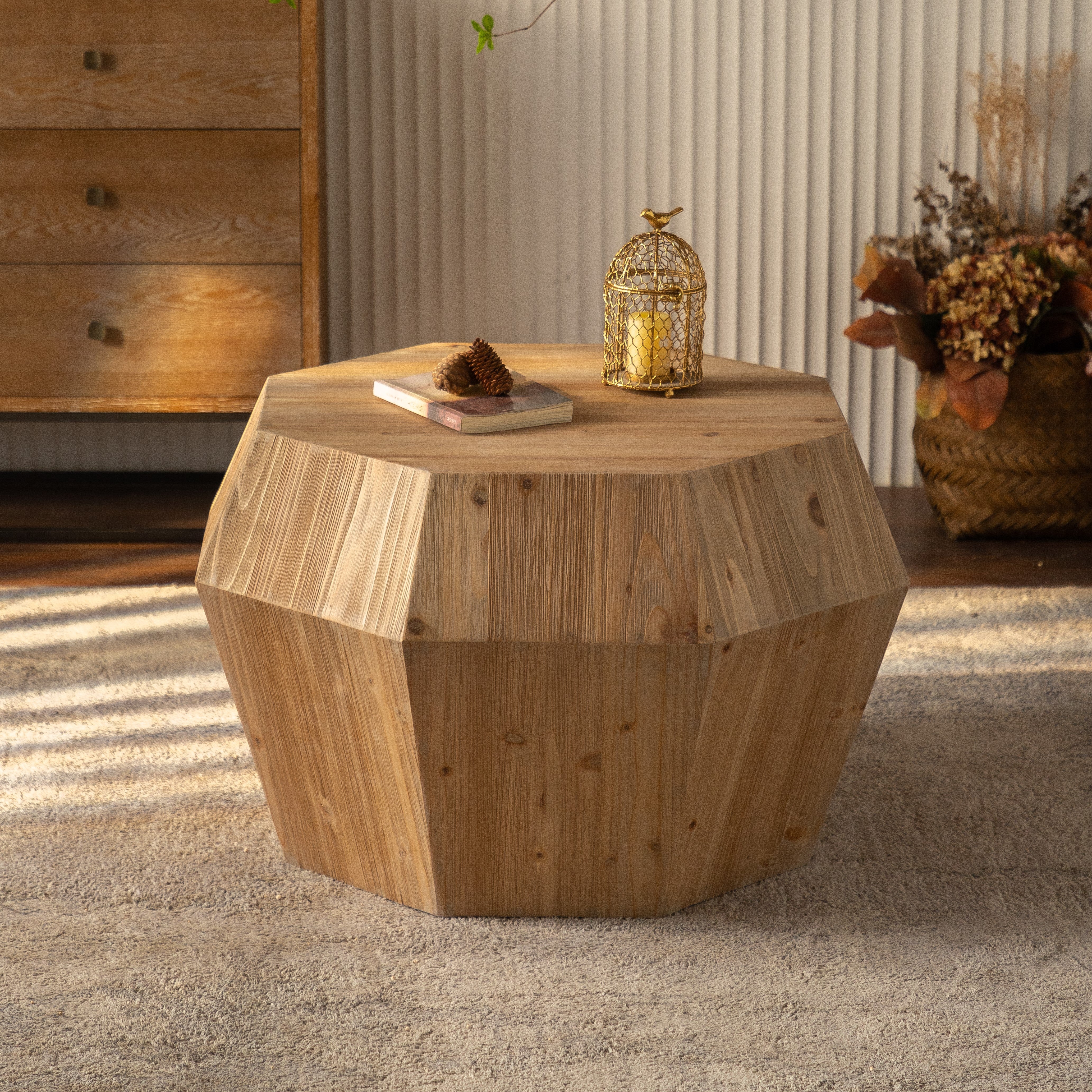 31.50" Octagonal Wooden American Retro Style Coffee Table