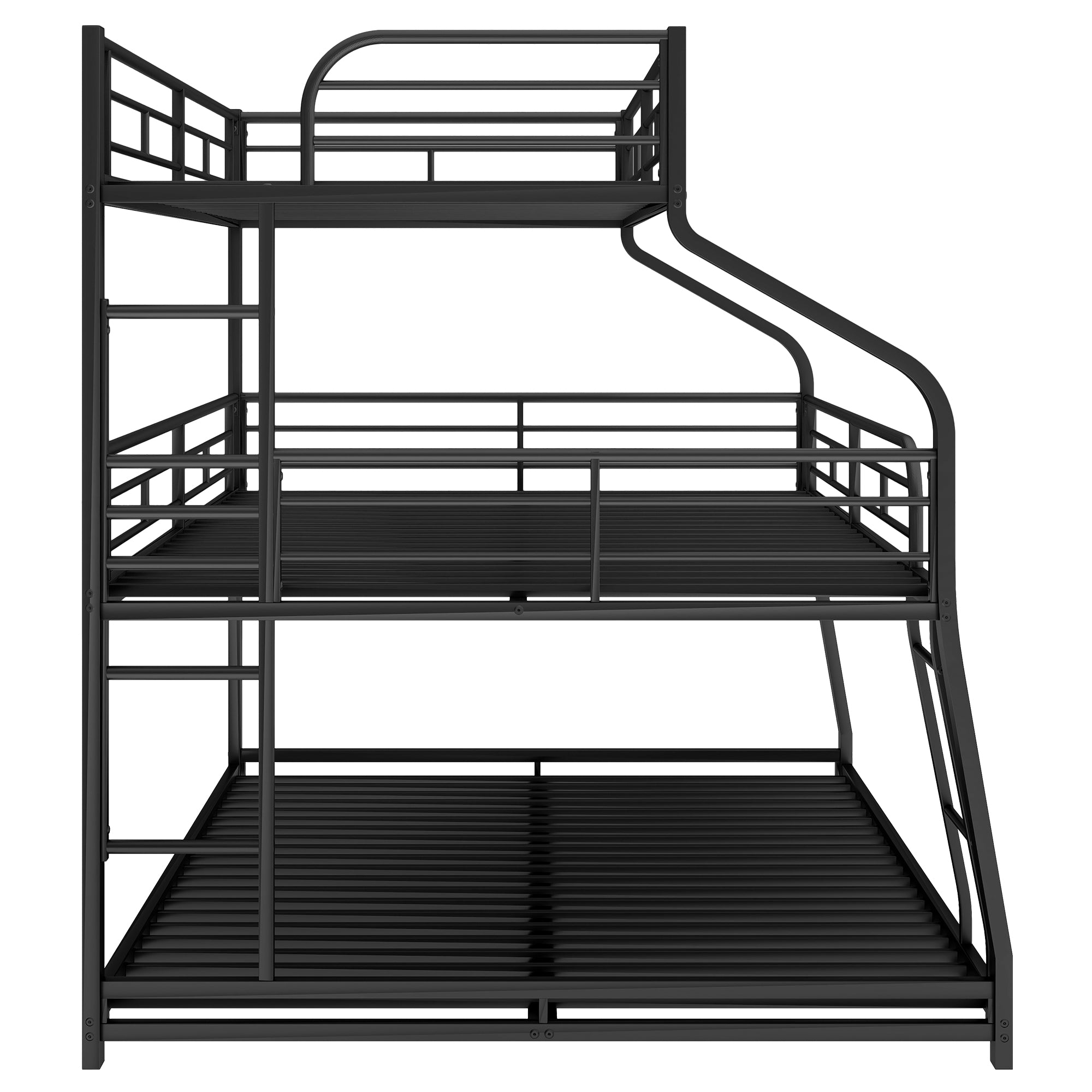 Twin XL/Full XL/Queen Triple Bunk Bed with Long and Short Ladder and Full-Length Guardrails Black