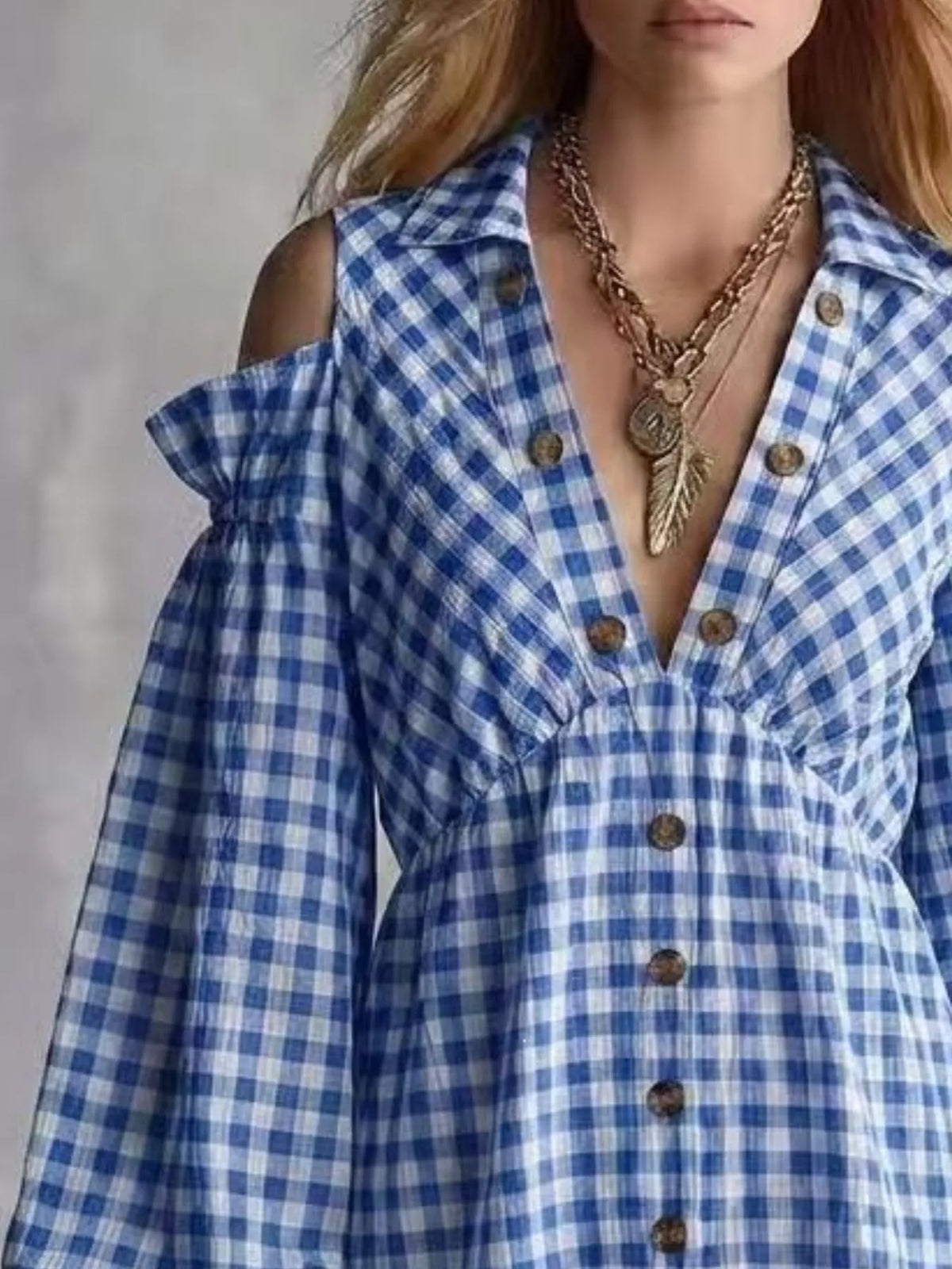 Gingham cold-shoulder dress