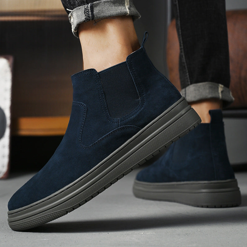 Thick sole Chelsea boots, Blue, on foot