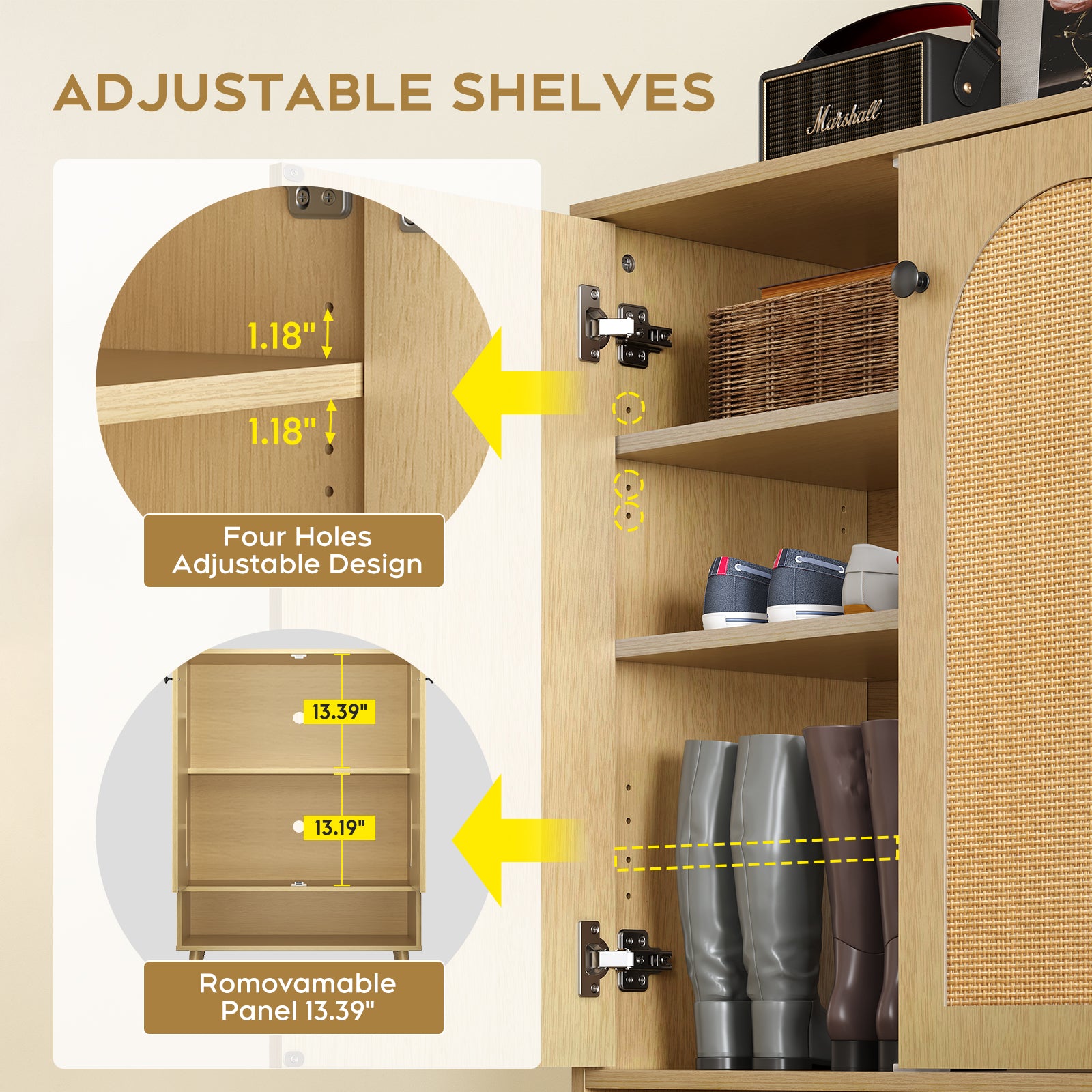 Shoe Storage Cabinet with Adjustable Plates Natural doors