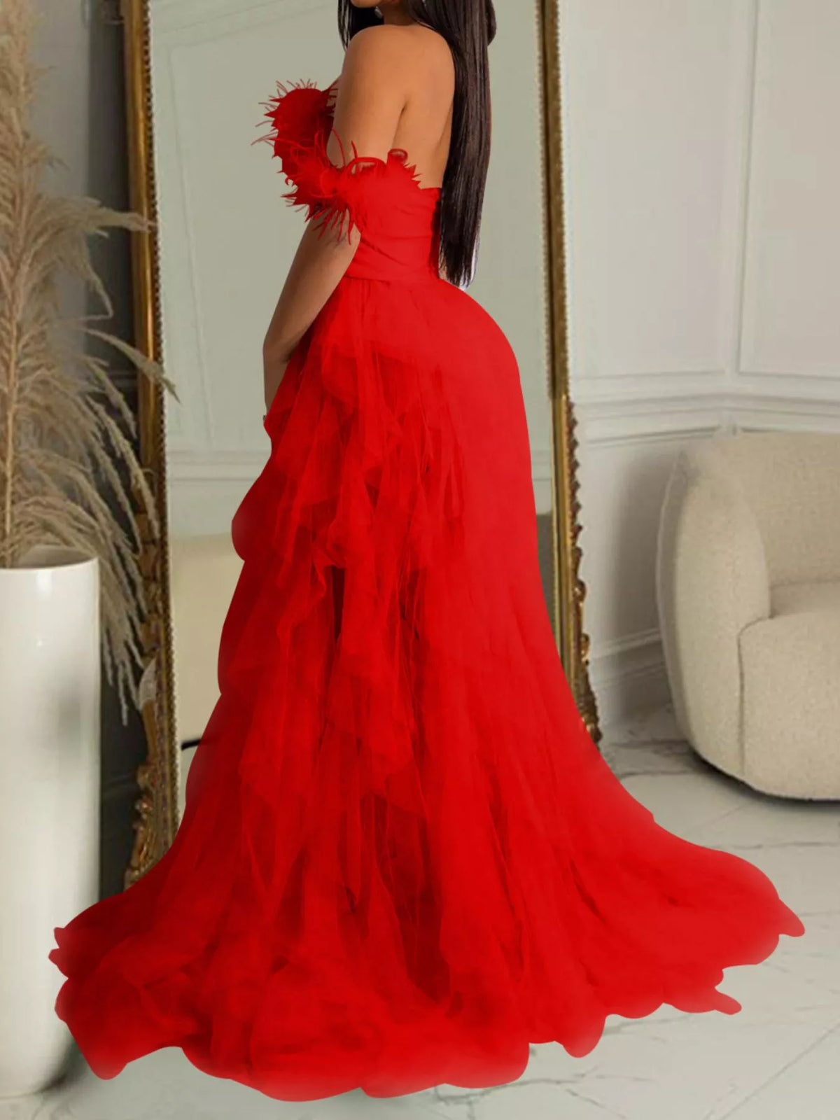 Feather corset tulle gown
