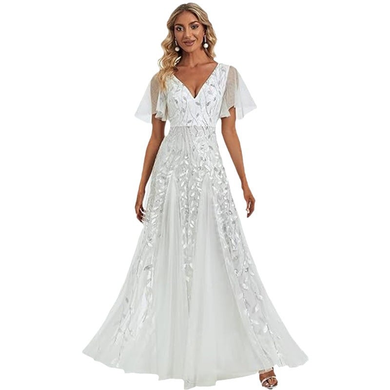 Flutter-sleeve sequin gown