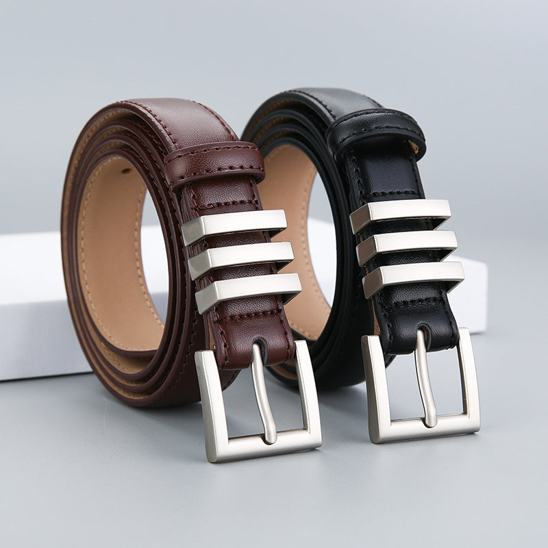 Triple keeper leather belt, combined view