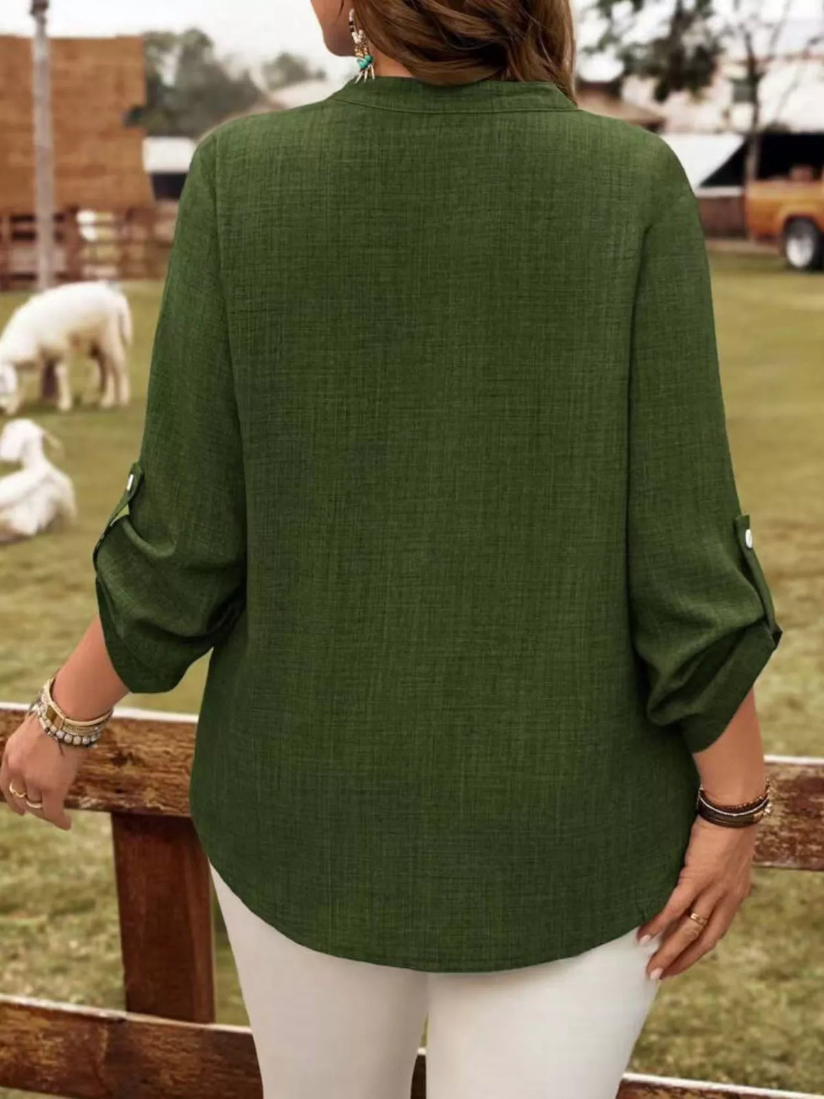 Roll-tab sleeve blouse