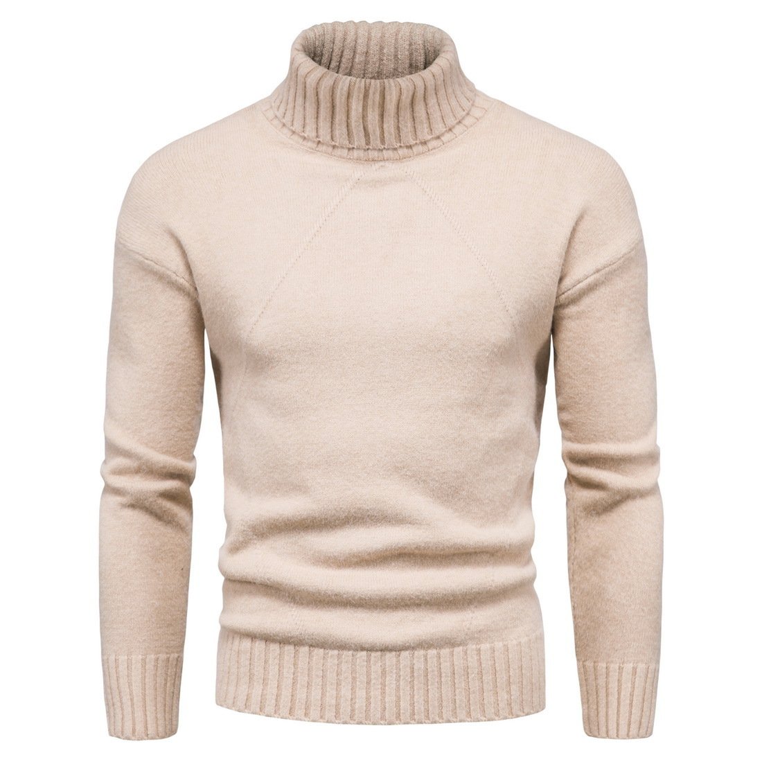 Rib trim turtleneck sweater, Oatmeal, front
