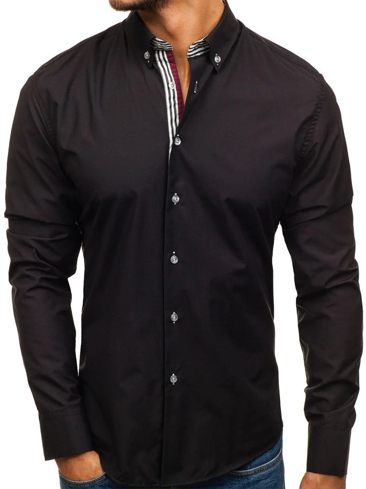 Button-down shirt with striped detail, Black
