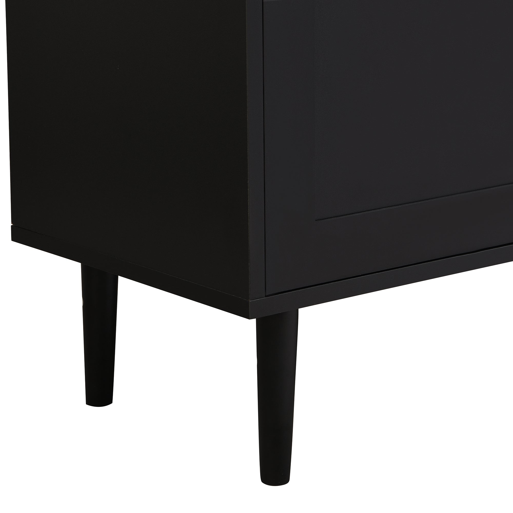 ON-TRANS Elegant Shoe Cabinet with Arched Doors and Drawers, Storage Side Panels, Adjustable Shelves and Solid Wood Legs, Black