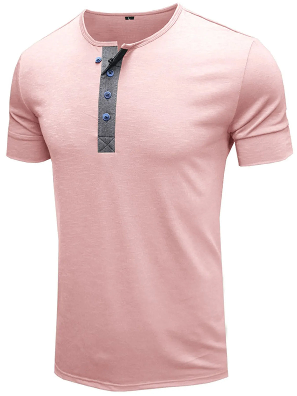 Classic button detail henley polo T-shirt, Dusty Pink