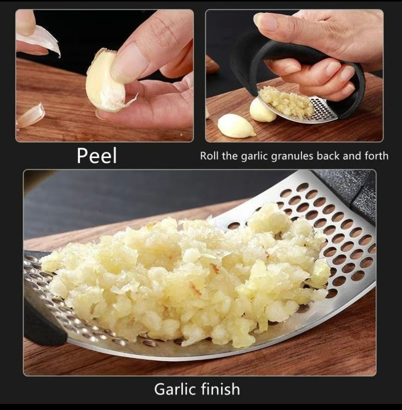 Stainless steel garlic crusher