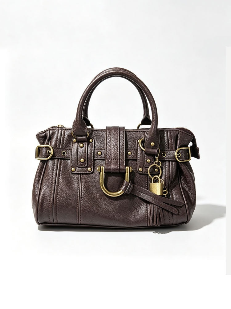 Buckled leather satchel