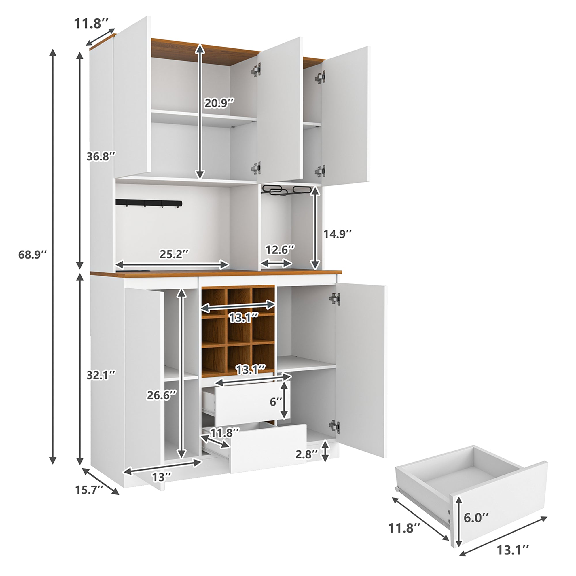 Farmhouse Coffee Bar Wine Cabinet ,68.89'' Kitchen Buffet Cabinet with Storage, Liquor Cabinet for Home & Dining Room