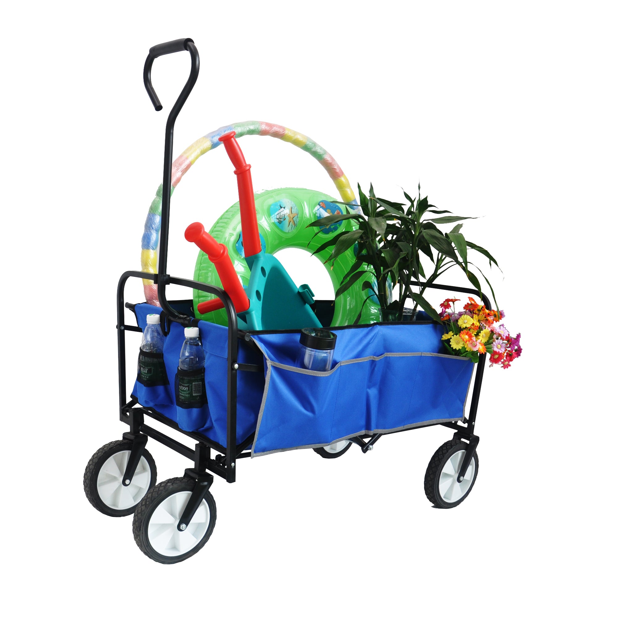 Folding Wagon Garden Shopping Beach Cart   (Blue)