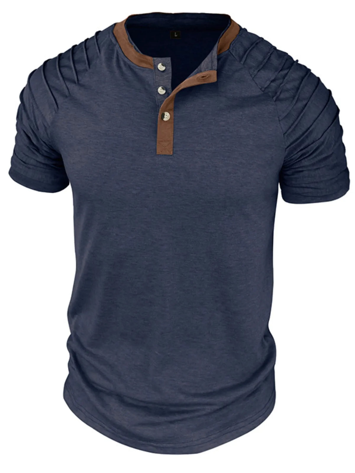 Casual henley short sleeve top with contrast collar, Navy