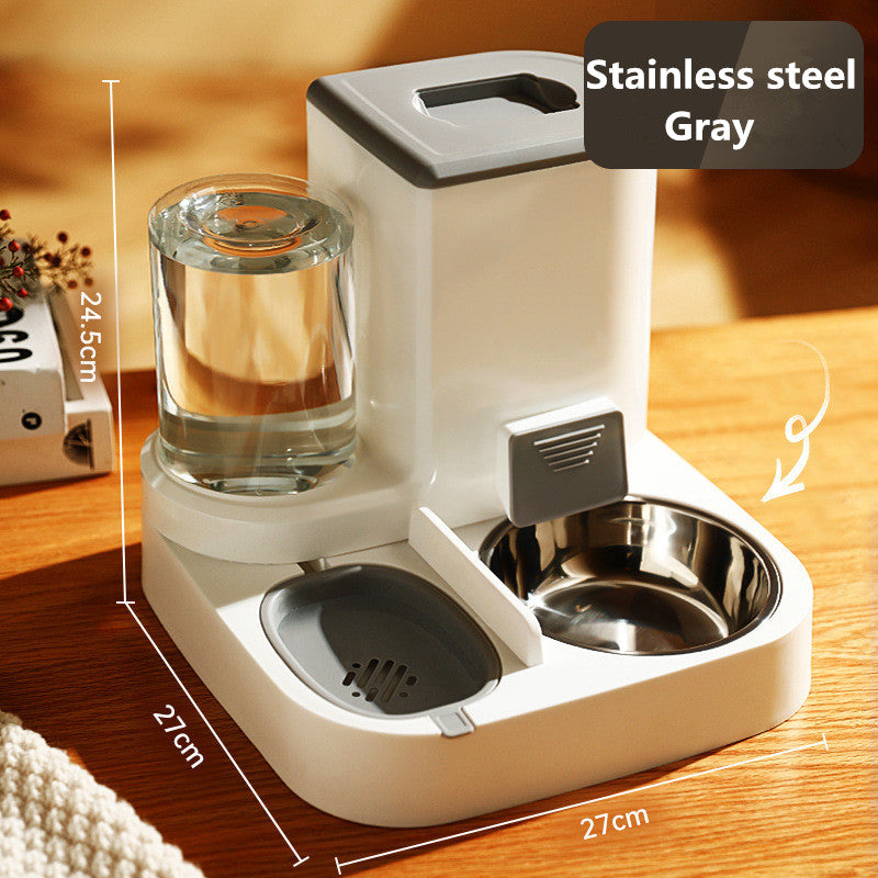 Automatic pet feeder, steel bowls – gray stainless steel